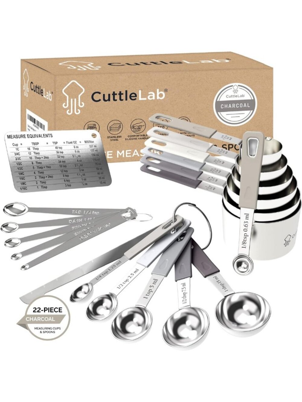 22-Piece Stainless Steel Measuring Cups & Spoons Set with Conversion Chart